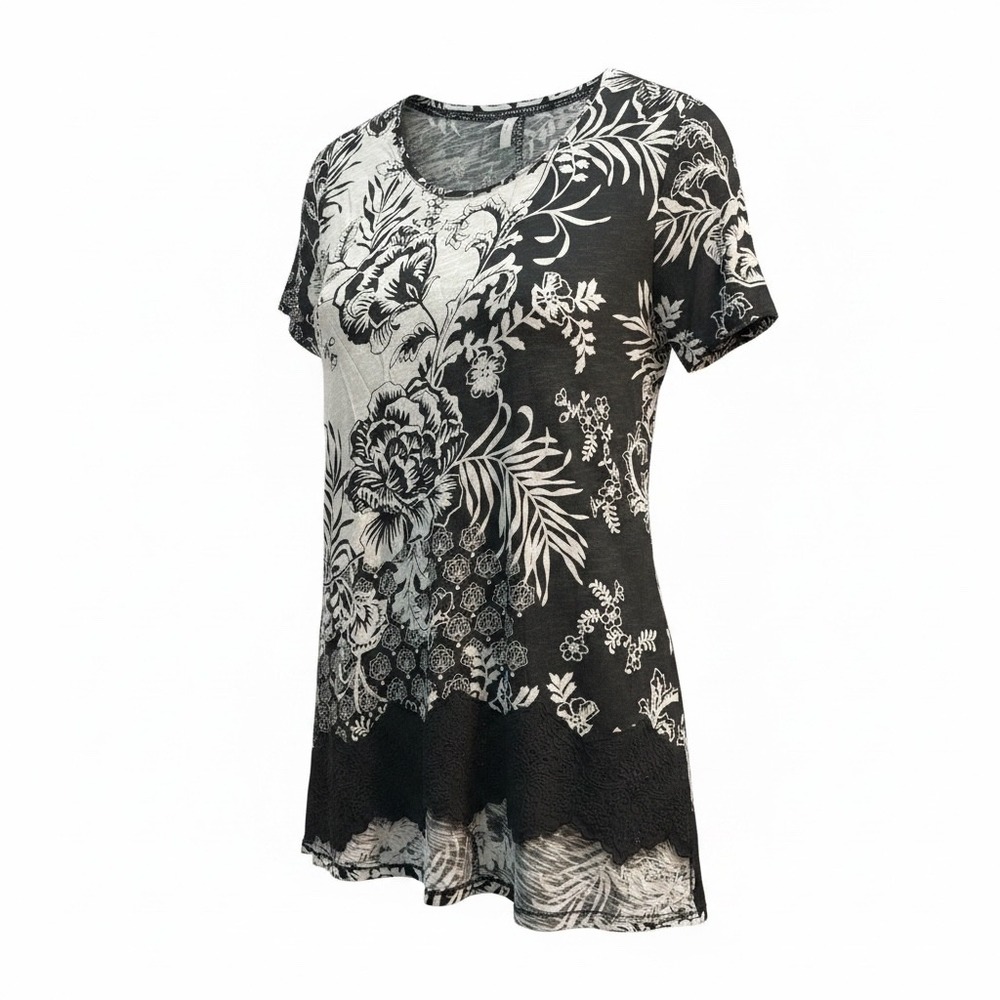 Est 1946 Womens Plus 14/16W Black White Floral Crochet Lace High Low Tunic Top